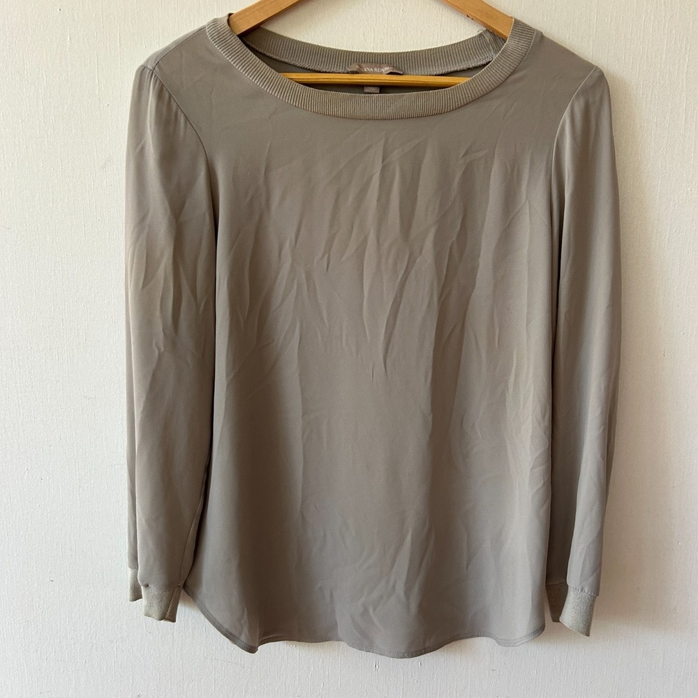 Banana Republic Neutral Blouse Womens XS Gray Beige Boatneck Minimalist Preppy